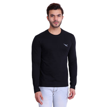 HiFlyers Men Round Neck Full Sleeve Solid Black Tshirts