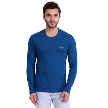 HiFlyers Men Round Neck Full Sleeve Solid Blue Tshirts