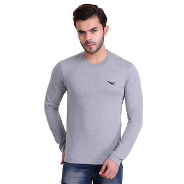 HiFlyers Men Round Neck Full Sleeve Solid Grey T-Shirt