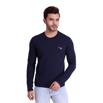 HiFlyers Men Round Neck Full Sleeve Solid Dark Blue Tshirt