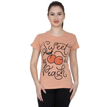 T.T. Women Slim Fit Printed Round Neck Printed T-Shirt Almonds