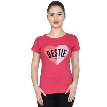 T.T. Women Slim Fit Printed Round Neck Printed T-Shirt Fuschia