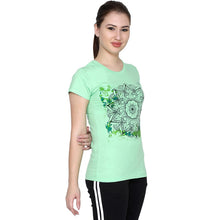 T.T. Women Slim Fit Printed Round Neck Printed T-Shirt Green