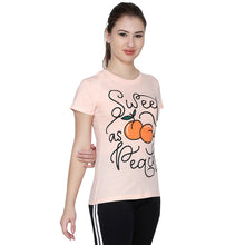T.T. Women Slim Fit Printed Round Neck Printed T-Shirt Peach