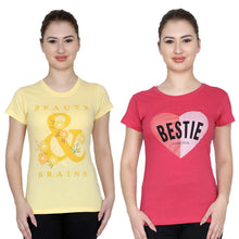T.T. Women Printed Slim Fit Tshirt Pack Of 2 Fuschia::Yellow