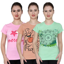 T.T. Women Printed Slim Fit Tshirt Pack Of 3 Green::Almond::Pink