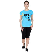 T.T. Women Slim Fit Printed Round Neck Printed T-Shirt Skyblue
