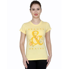 T.T. Women Slim Fit Printed Round Neck Printed T-Shirt Yellow