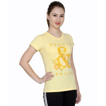 T.T. Women Slim Fit Printed Round Neck Printed T-Shirt Yellow