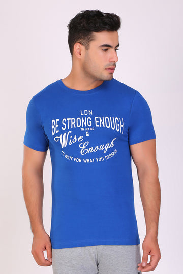 T.T. Men Regular Fit Printed Rn Tshirt Blue