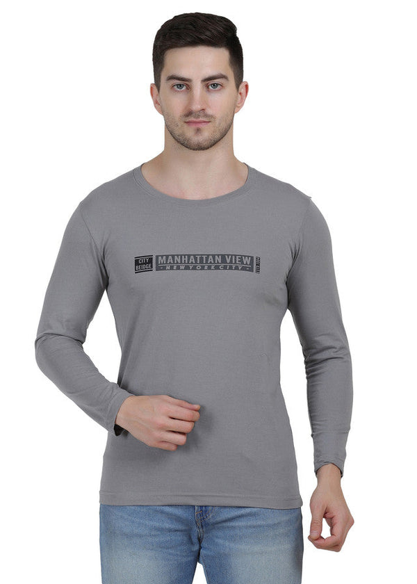 Hiflyers Men Grey Mélange Regular Fit Printed Round Neck T-Shirt