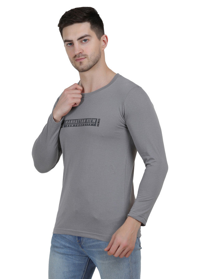 Hiflyers Men Grey Mélange Regular Fit Printed Round Neck T-Shirt