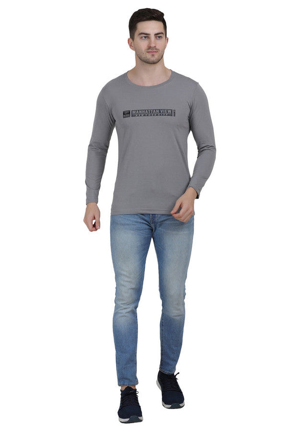 Hiflyers Men Grey Mélange Regular Fit Printed Round Neck T-Shirt