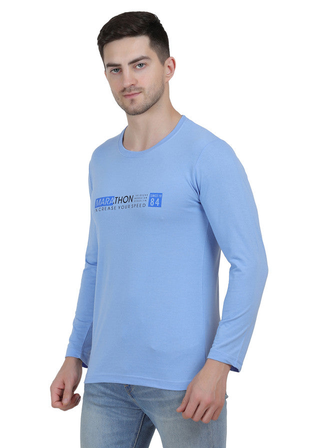 Hiflyers Men Sky Blue Regular Fit Printed Round Neck T-Shirt