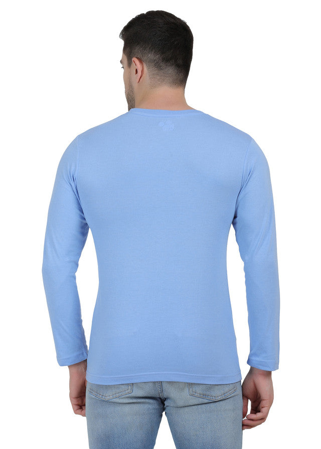 Hiflyers Men Sky Blue Regular Fit Printed Round Neck T-Shirt