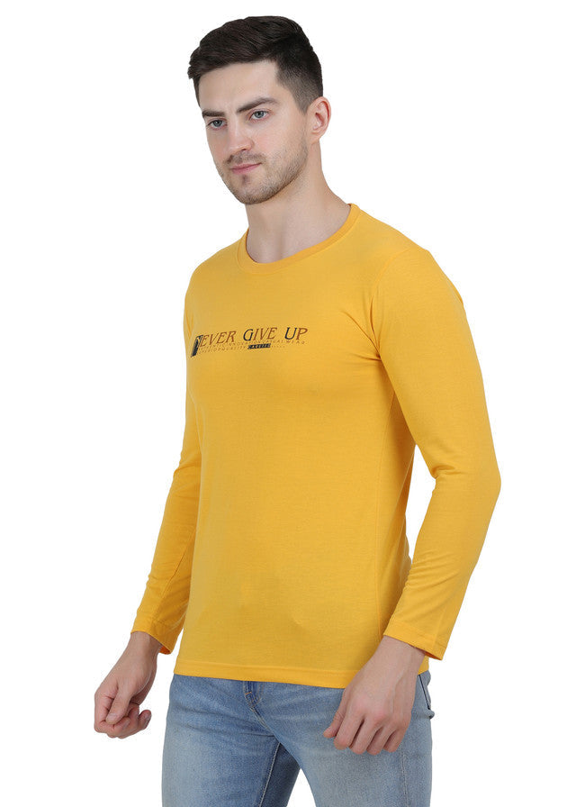 Hiflyers Men Yellow Regular Fit Printed Round Neck T-Shirt