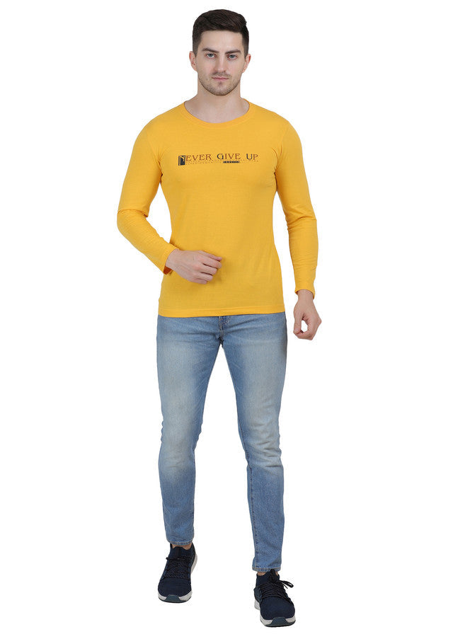 Hiflyers Men Yellow Regular Fit Printed Round Neck T-Shirt