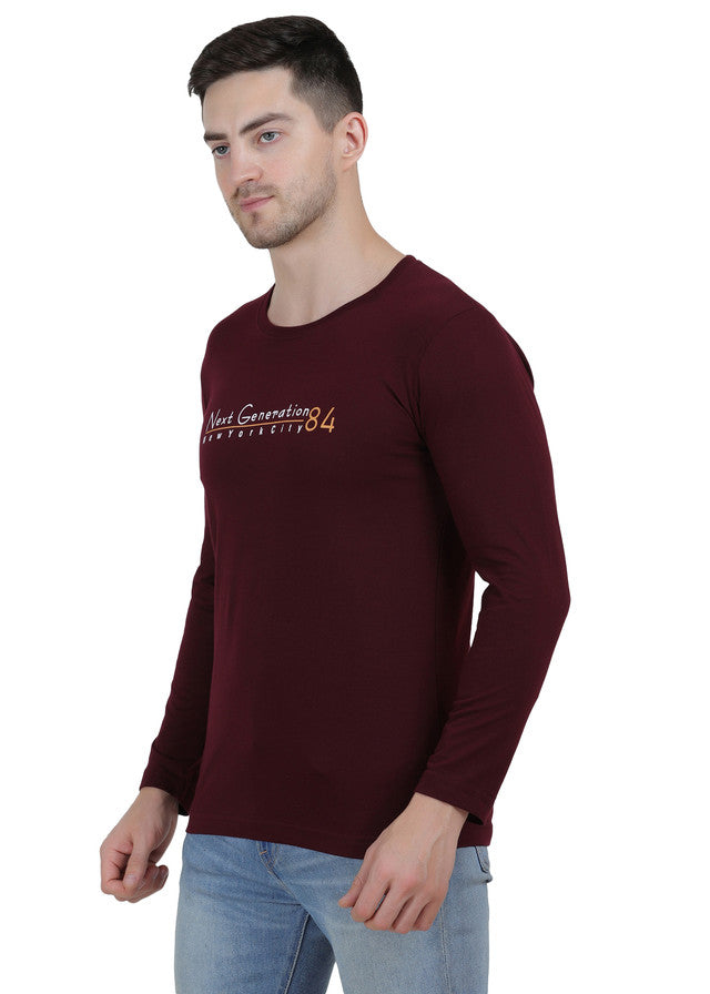Hiflyers Men Burgundy Regular Fit Printed Round Neck T-shirt