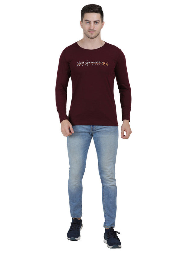 Hiflyers Men Burgundy Regular Fit Printed Round Neck T-shirt