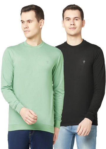 T.T. Men Cotton Polyster Regular Fit Solid Full Sleeve T-Shirt Pack Of 2 (Black::Green )