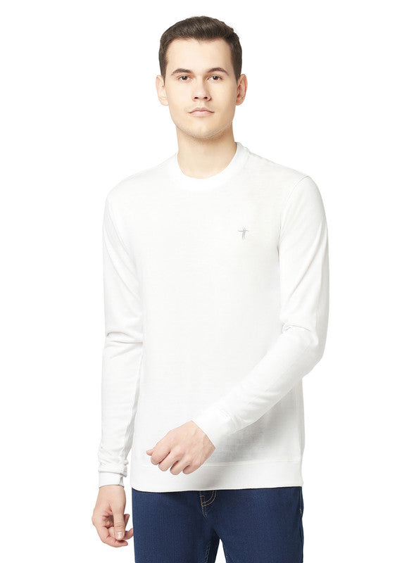 T.T. Men White Cotton Polyster Regular Fit Solid Sweatshirt Style Tshirt