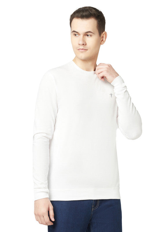 T.T. Men White Cotton Polyster Regular Fit Solid Sweatshirt Style Tshirt