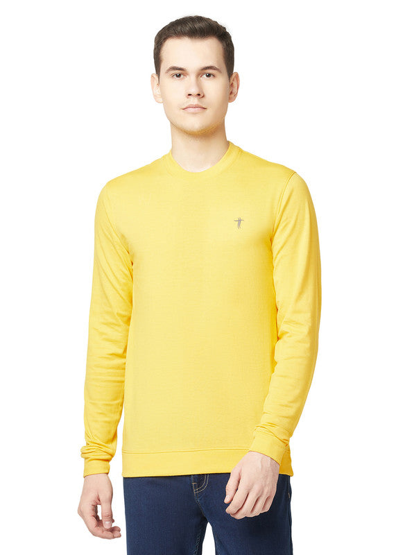 T.T. Men Yellow Cotton Polyster Regular Fit Solid Sweatshirt Style Tshirt