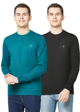 T.T. Men Cotton Polyster Regular Fit Solid Full Sleeve T-Shirt Pack Of 2 (Airforce::Black )