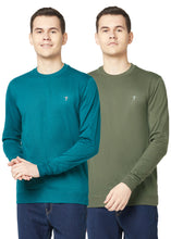 T.T. Men Cotton Polyster Regular Fit Solid Full Sleeve T-Shirt Pack Of 2 (Airforce::Olive )