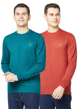 T.T. Men Cotton Polyster Regular Fit Solid Full Sleeve T-Shirt Pack Of 2 (Airforce::Orange )