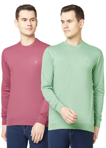 T.T. Men Cotton Polyster Regular Fit Solid Full Sleeve T-Shirt Pack Of 2 (Onion::Green )