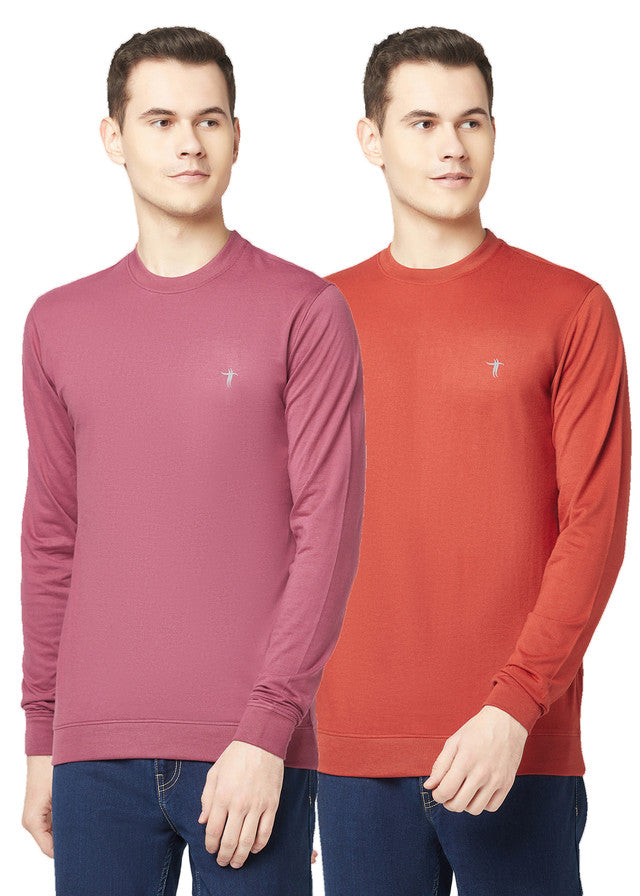 T.T. Men Cotton Polyster Regular Fit Solid Full Sleeve T-Shirt Pack Of 2 (Orange::Onion )