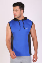 HiFlyers Men Color Blocks Hooded Sports Tshirt Blue Navy