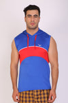 Men Blue-Red Hooded Sports T-Shirts