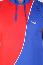 HiFlyers Men Color Blocks Hooded Sports Tshirt Red Blue