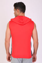 HiFlyers Men Color Blocks Hooded Sports Tshirt Red