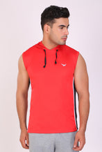 HiFlyers Men Color Blocks Hooded Sports Tshirt Red