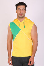HiFlyers Men Color Blocks Hooded Sports Tshirt Yellow