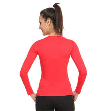 HiFlyers Women Full Sleevs T-Shirts V Neck Red