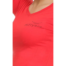 HiFlyers Women Full Sleevs T-Shirts V Neck Red