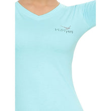 HiFlyers Women Full Sleevs T-Shirts V Neck Sky Blue