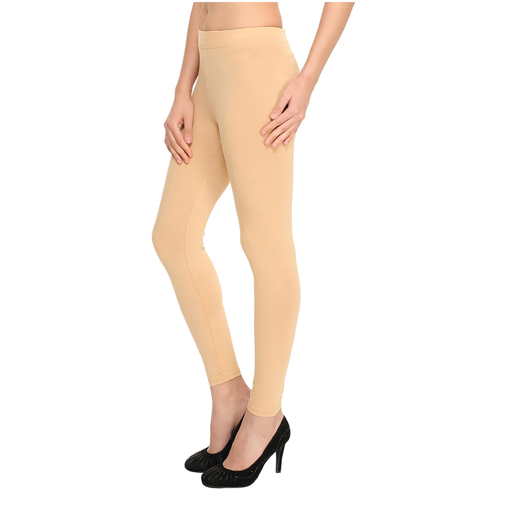 Skin Color (Beige) High Waist Cotton Lycra Leggings, Casual Wear