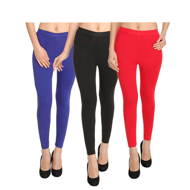Buy Women Ankle length Leggings (Pack Of 3) Blue-Black-Red : TT Bazaar