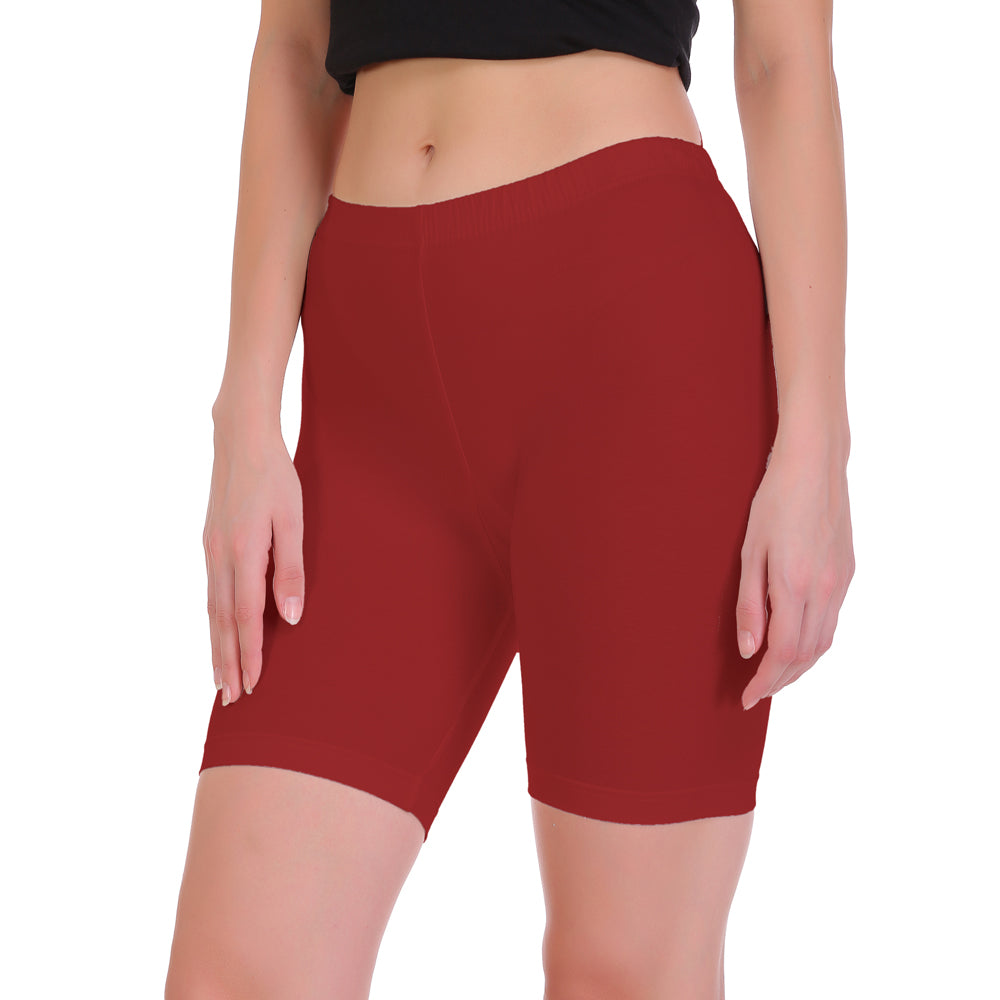 T.T. Pearl Women 100% Cotton Multipurpose Shorts Pack Of 3 Red Black Maroon