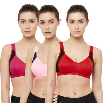 T.T. Women Cut N Sew Solid Sports Blouse Pack Of 3 Red::L.Pink::Fuschia