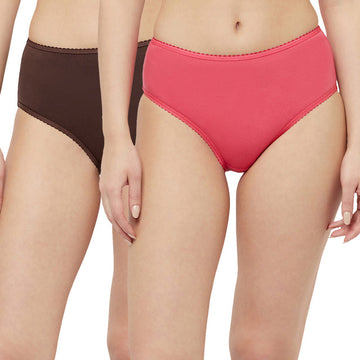 T.T. Women Desire Solid Cotton Spandex Panty Pack Of 2 Pink::Brown