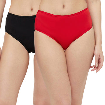 T.T. Women Desire Solid Cotton Spandex Panty Pack Of 2 Black::Red