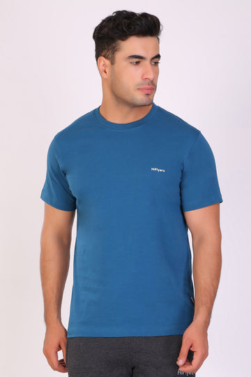 HiFlyers Men Slim Fit Solid Premium Rn Tshirts Deep Atlantic