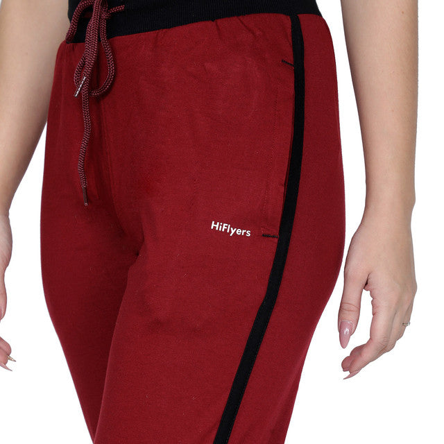 HiFlyers Women Comfort Fit Solid Cotton Trackpant Maroon