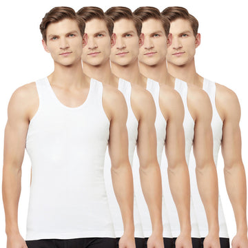 T.T. Men Interlock Vest Sleeveless Pack Of 5 White